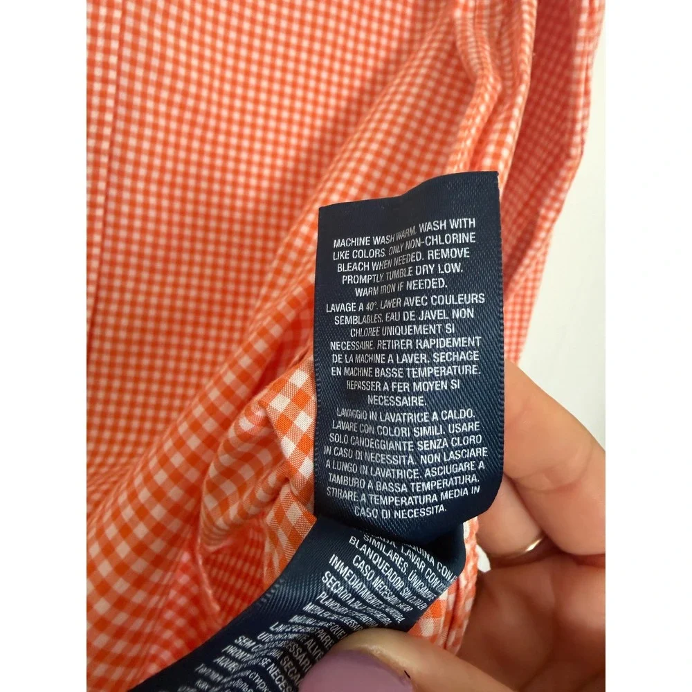 Polo Ralph Lauren Kids Orange Gingham Cotton Button Down Shirt L 14-16 Slim Fit